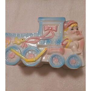 Rubens Orginal Nursery Train Planter Pastels Boy Train Conductor Ceramic Vintage